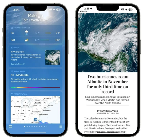 沧州苹果14维修分享iPhone 14手机如何看天气时顺带看新闻 